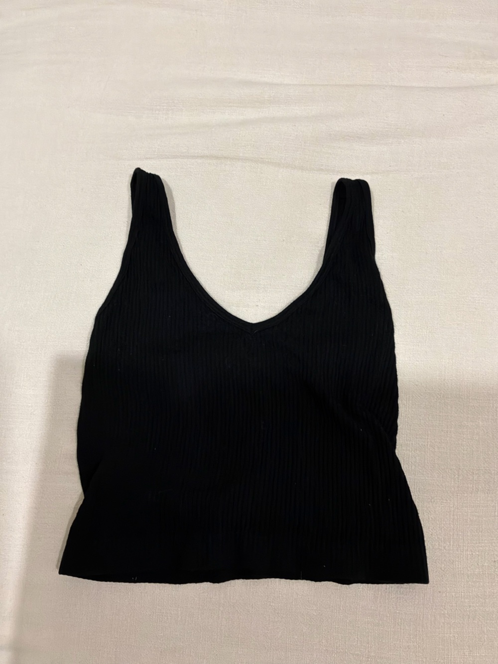 Black Ribbed V-Neck Tank Top